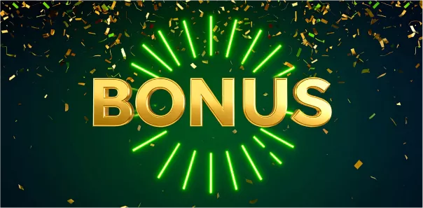 كلمة BONUS الذهبية المتوهجة مع أضواء WinWin الخضراء المتلألئة